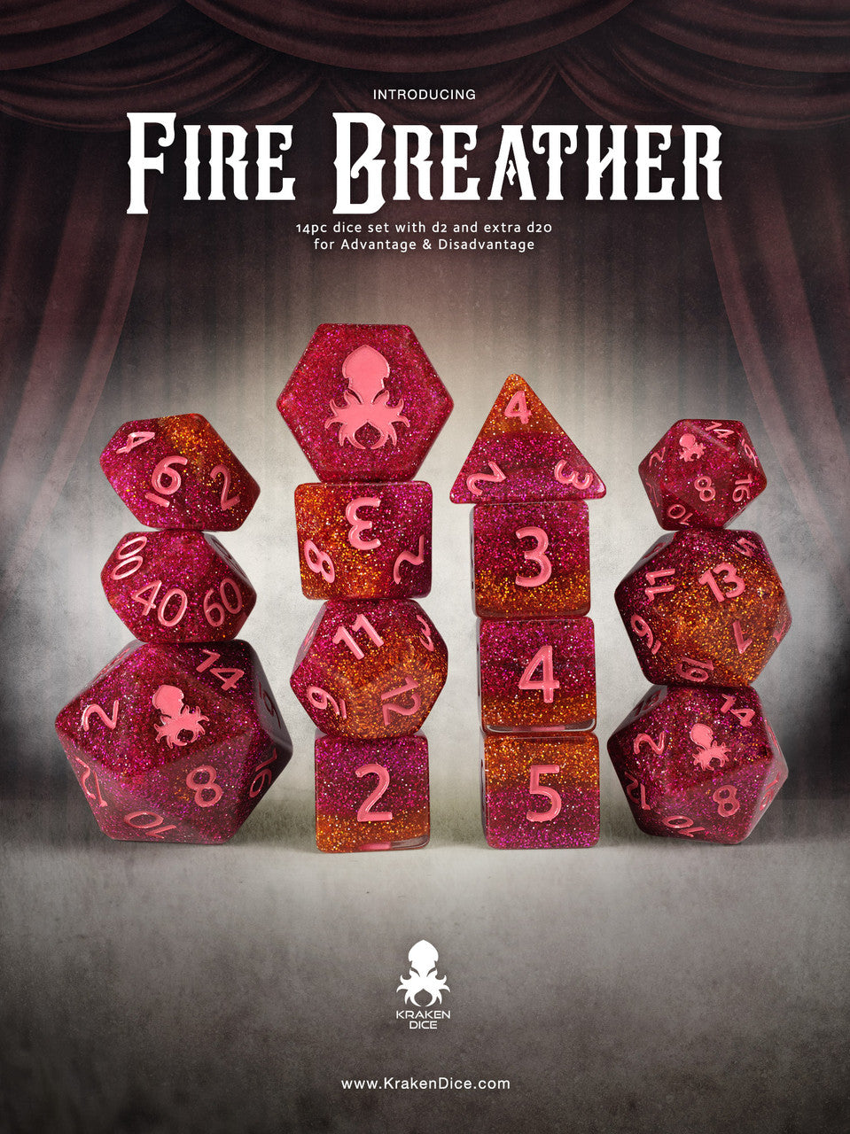 Fire Breather 14pc Dice Set Inked in Red
